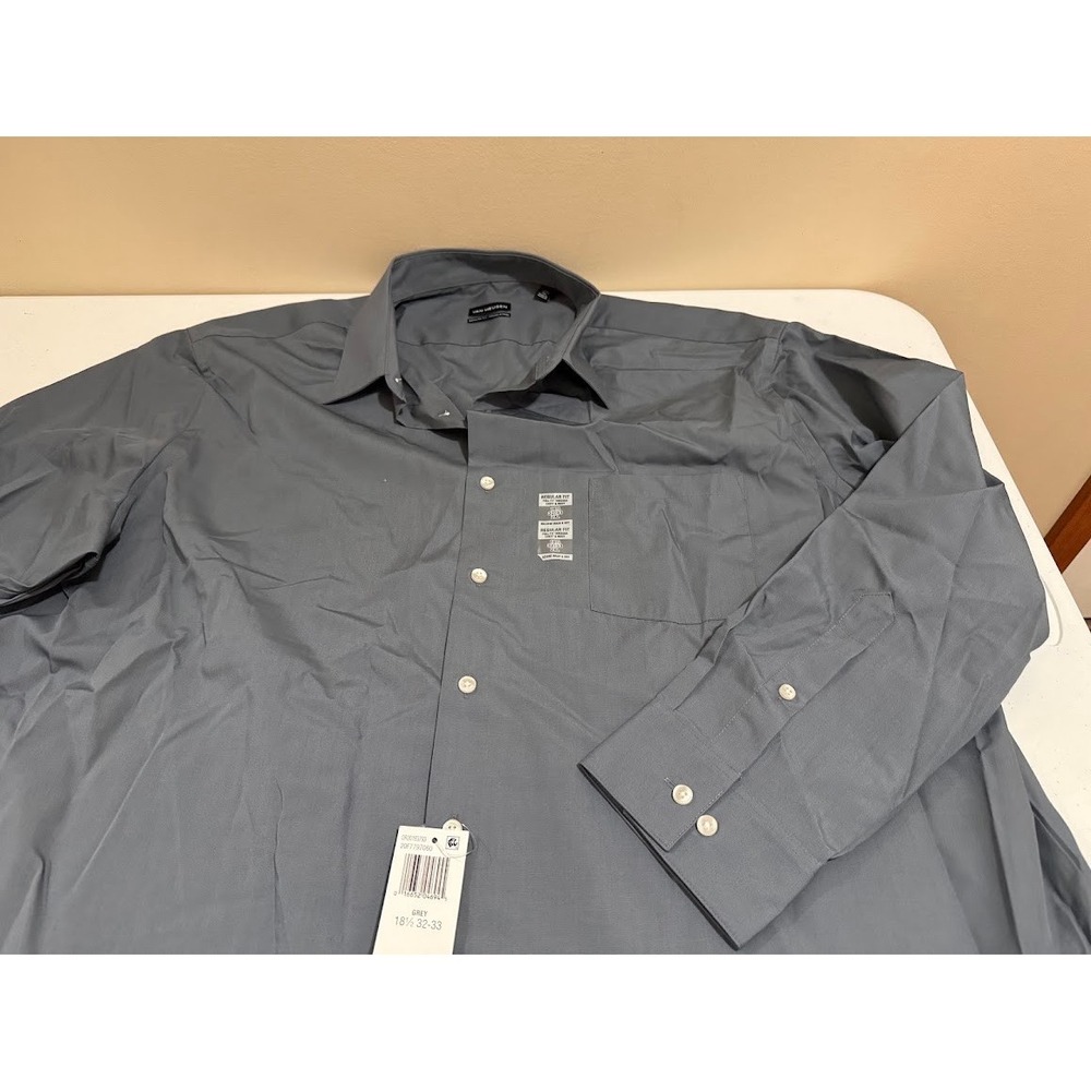 Van Heusen Mens Grey Regular Fit Wrinkle Free Dress Shirt 18.5 32/33 2XL NEW